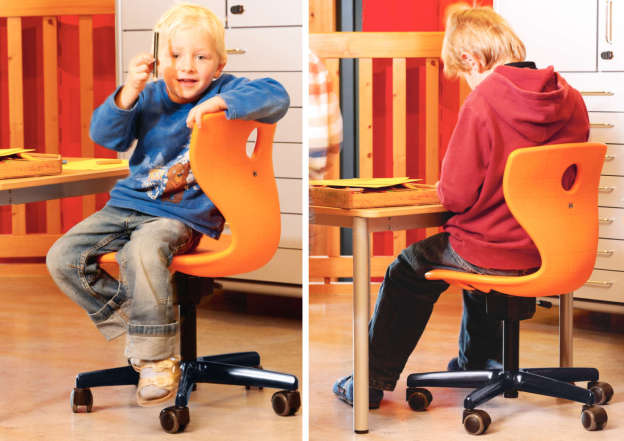 Height-adjustable swivel chair for active sitting.